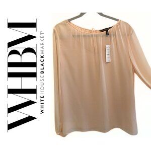 NWT White House Black Market Sheer Tie Back Blouse, Blush Pink, Size 14
